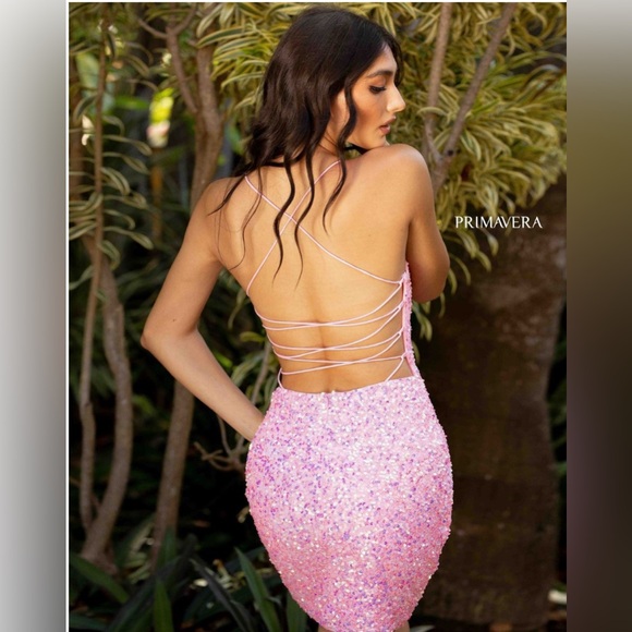 Primavera Couture Open Tie Back Sequin Mini Dress - Picture 2 of 11